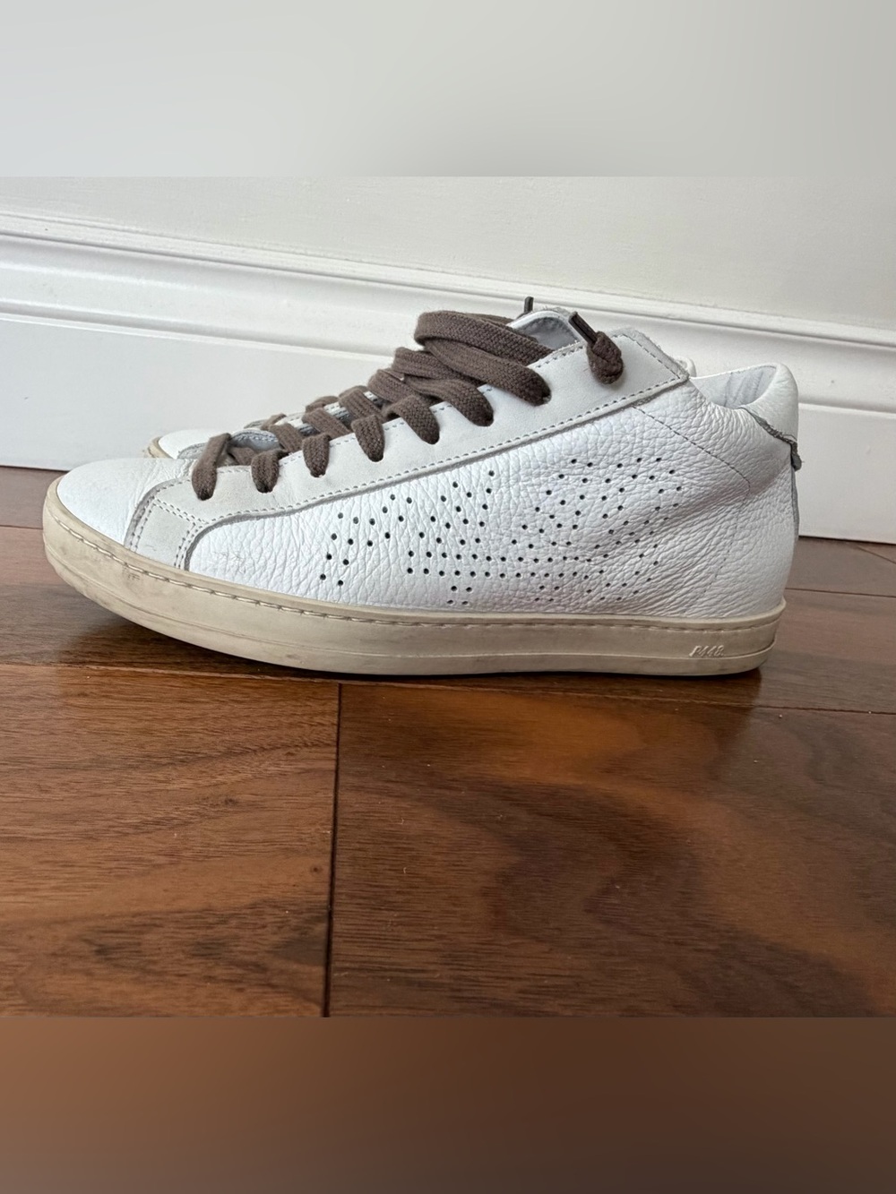 P448 Women's White Leather Low-Top Sneakers with Brown Laces